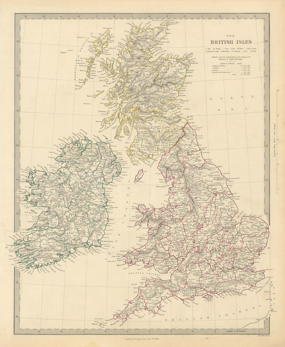 BRITISH ISLES. United Kingdom & Ireland. Counties towns rivers. SDUK 1855 map
