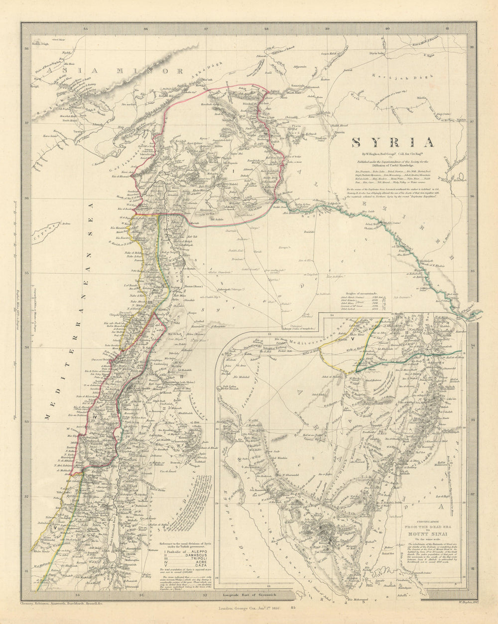 LEVANT. Syria Palestine Lebanon (Modern). Inset Sinai. SDUK 1855 old map