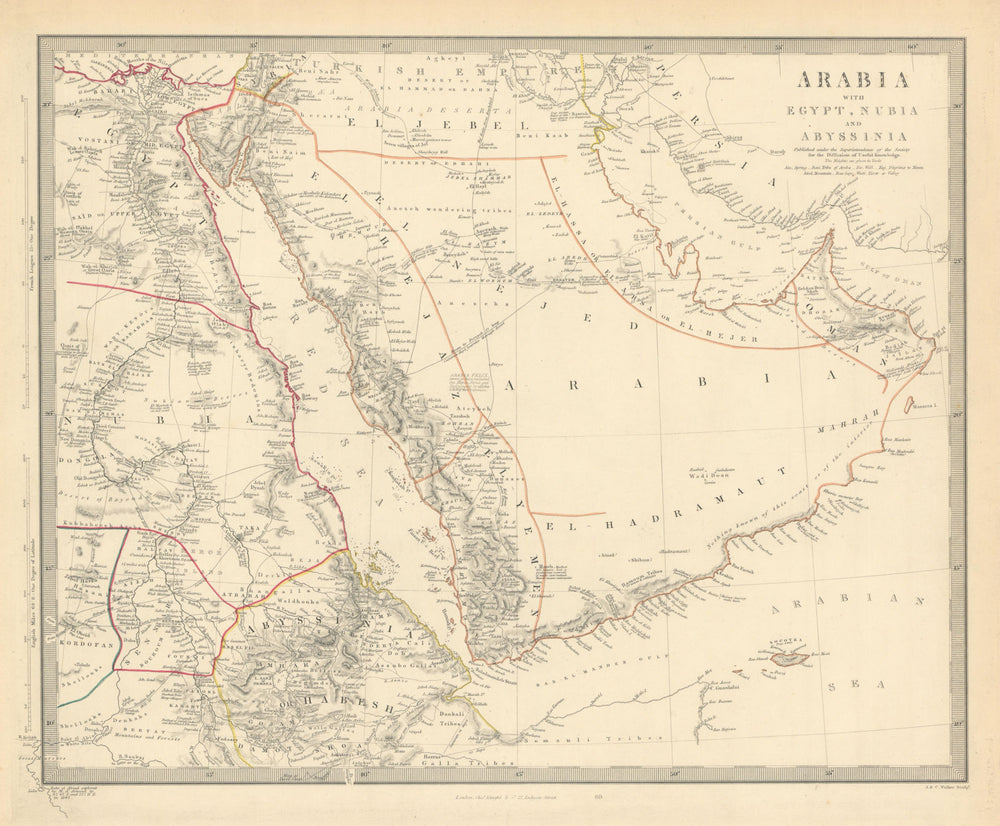 ARABIA. Haj routes. Deba/Dubai Abothubi/Abu Dhabi. 'Pirate Coast'. SDUK 1851 map