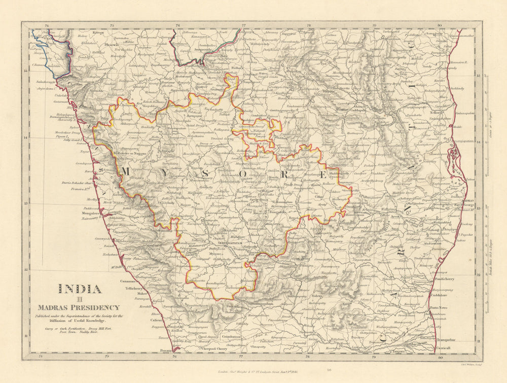 INDIA II. South. Madras Presidency Mysore Chennai Canara Carnatic. SDUK 1851 map