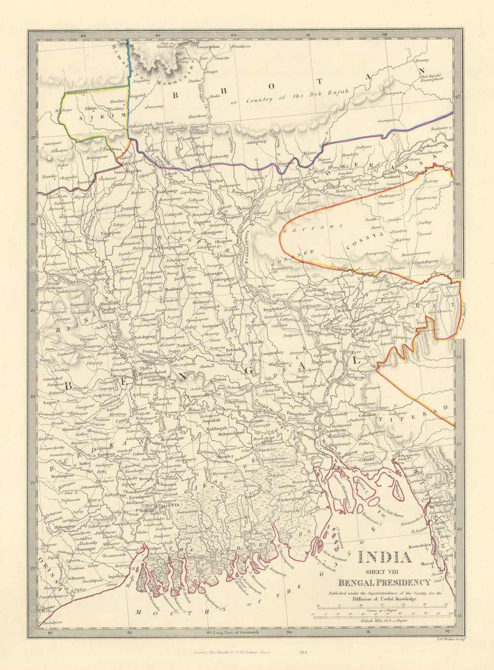 INDIA VIII. Bengal Presidency. Bangladesh Chittagong Sikim Bhutan. SDUK 1851 map
