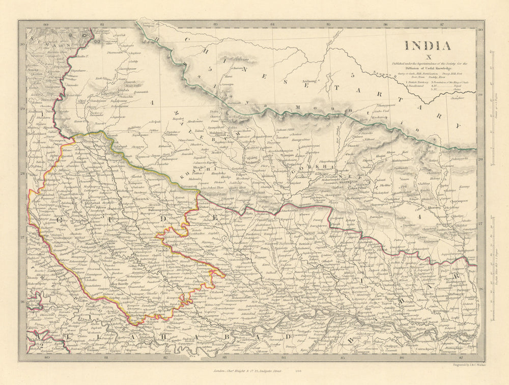 INDIA X. NEPAL & NORTHERN INDIA. Oude to Allahabad. Awadh Gorkha. SDUK 1851 map