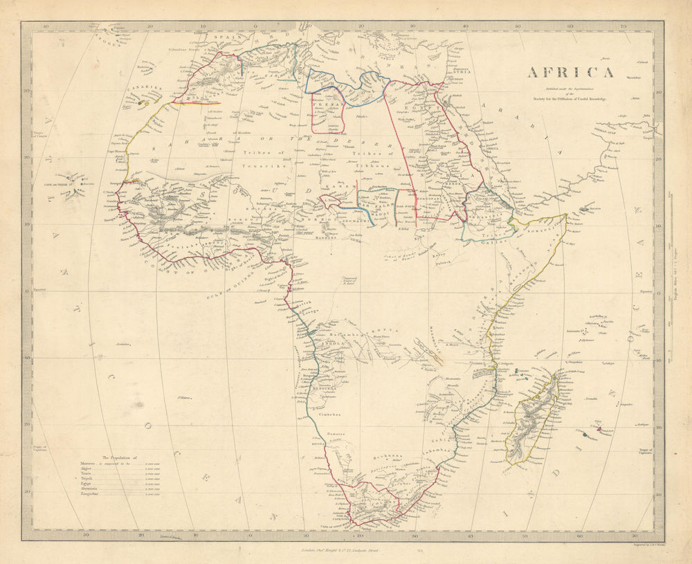 AFRICA. Map pre-dating much exploration. Mountains of Kong. SDUK 1851 old