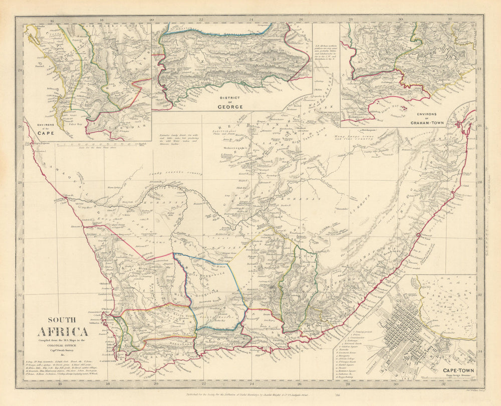 SOUTH AFRICA. Cape Town plan. Graham Town. District of George. SDUK 1851 map