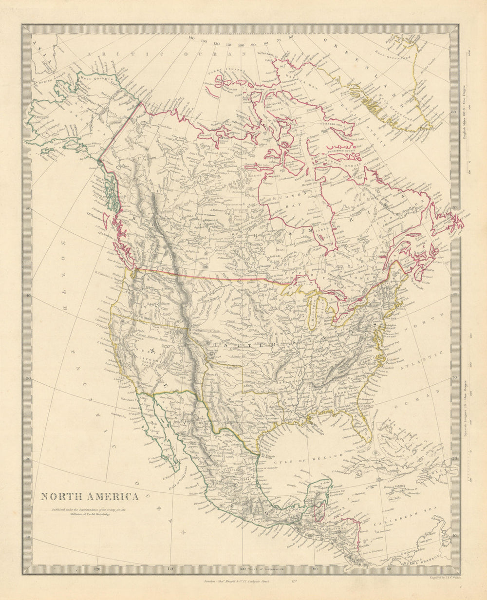 NORTH AMERICA. Texas Republic. Mexican California. Russian America SDUK 1851 map