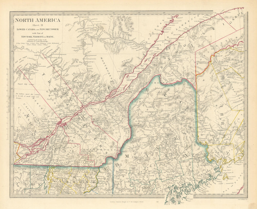 QUEBEC. Québec Canada Montreal Three Rivers Maine New Brunswick. SDUK 1851 map