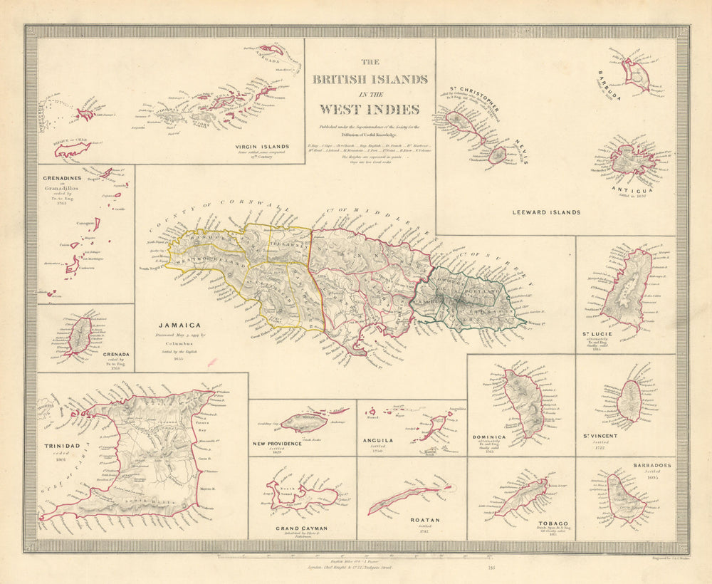 BRITISH WEST INDIES ISLANDS. Jamaica Antilles Virgin Caymans. SDUK 1851 map