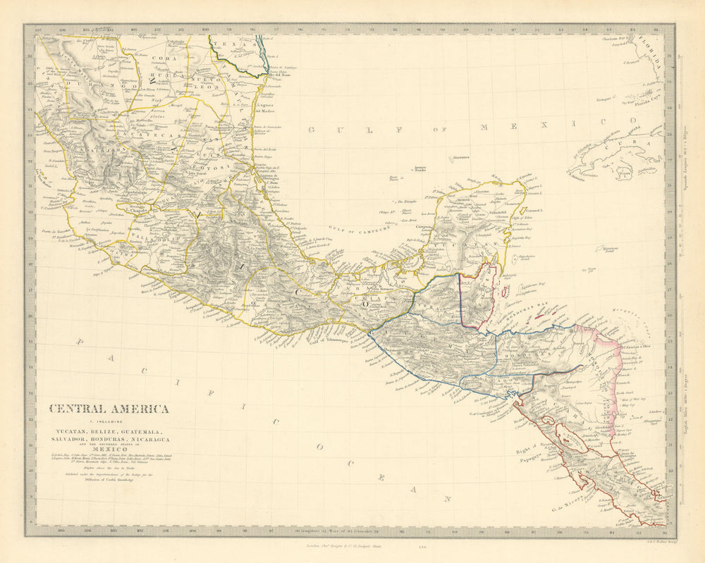 SOUTHERN MEXICO & CENTRAL AMERICA. Yucatan Belize Mosquito Coast. SDUK 1851 map