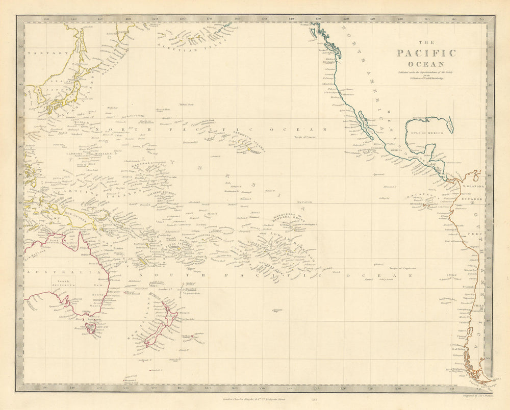 PACIFIC OCEAN. Australasia Polynesia Oceania Sandwich Islands. SDUK 1851 map