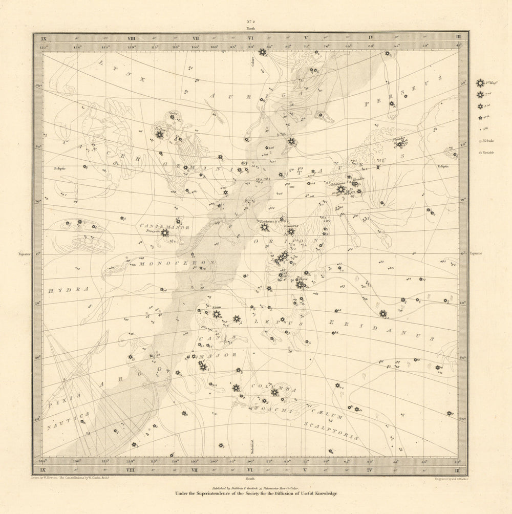 ASTRONOMY CELESTIAL. Star map. Star chart, II. Summer Solstice. SDUK 1830