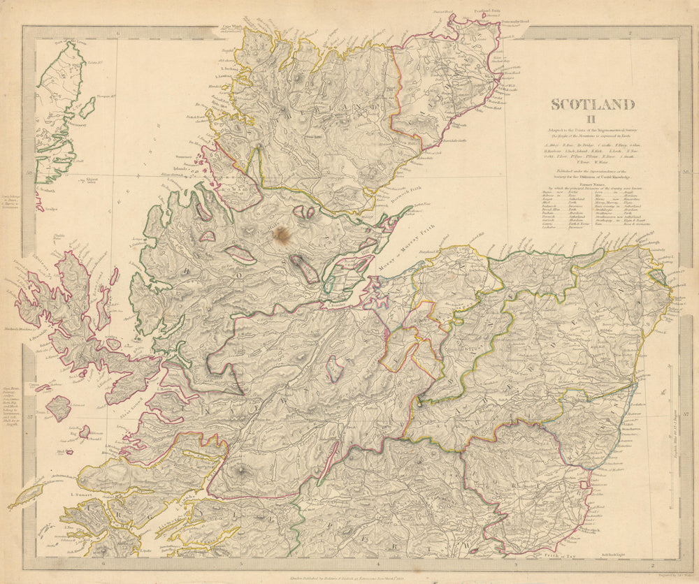 SCOTLAND NORTH. Shows castles & kirks. Inset former county names SDUK 1844 map