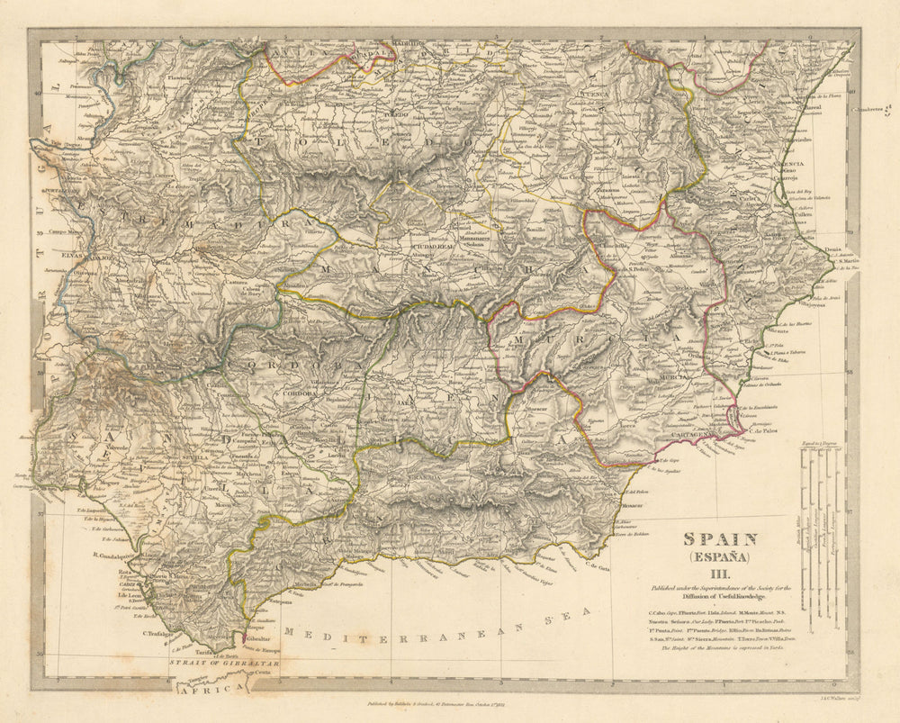 SPAIN SOUTH.Sevilla Granada Cordoba Jaen Murcia Valencia Toledo.SDUK 1848 map