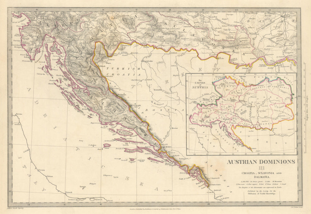 CROATIA. Dalmatia Slavonia Illyria Istria. Index map Austrian empire SDUK 1844