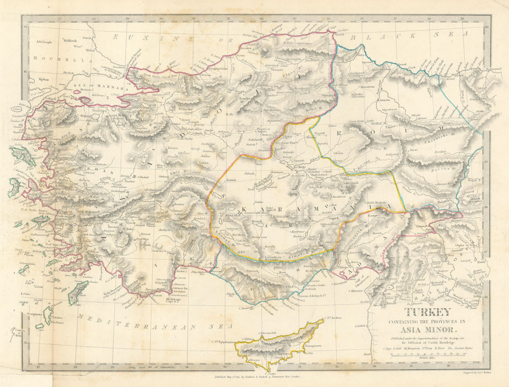 TURKEY. Asia Minor provinces. Karamania Adana Itchi Roum. SDUK 1844 old map