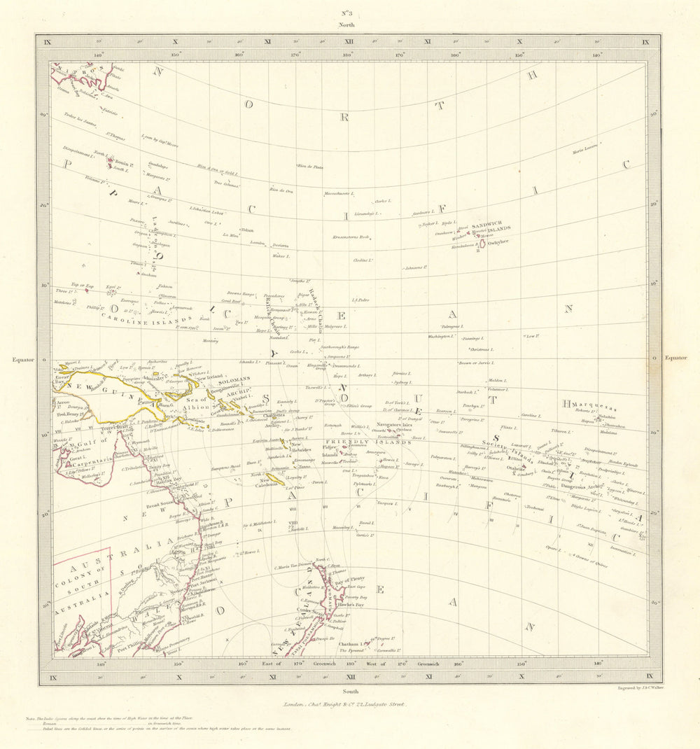 AUSTRALASIA POLYNESIA PACIFIC OCEAN. On Gnomonic Projection. SDUK 1846 old map