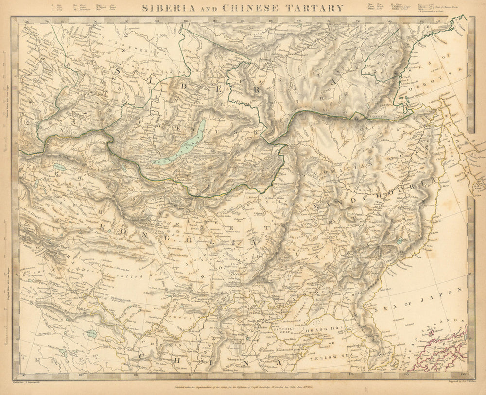 SIBERIA & CHINESE TARTARY Mongolia Manchuria Korea China SDUK 1844 old map
