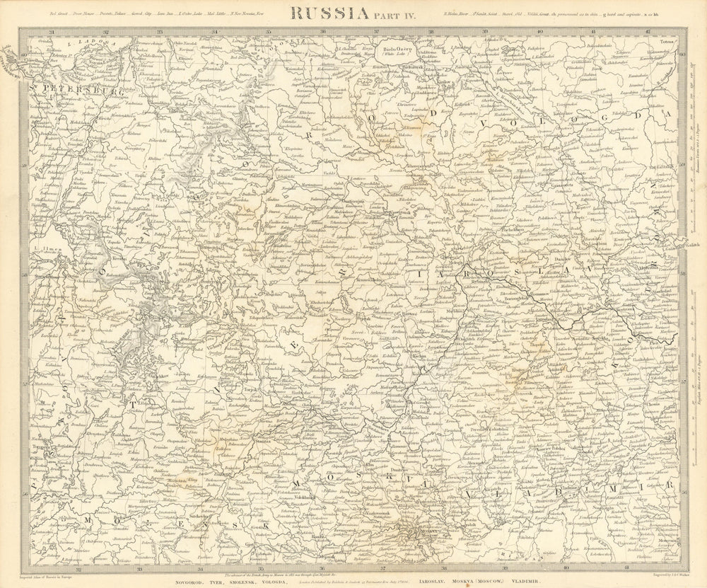 RUSSIA Moscow Novgorod Smolensk Tver Vologda Iarolslav Vladimir SDUK 1844 map