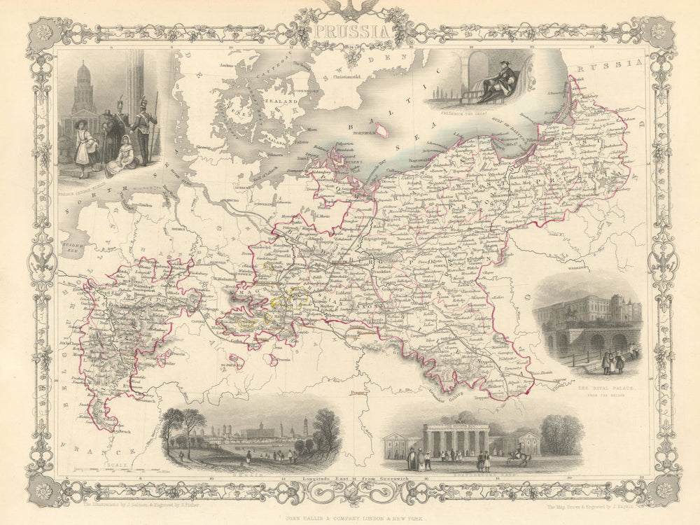 PRUSSIA. Views of Berlin, Brandenburg gate &c. TALLIS & RAPKIN 1851 old map
