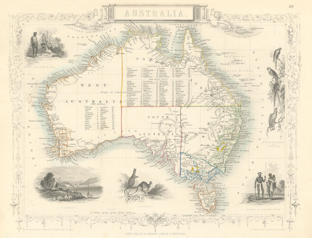 AUSTRALIA. no Queensland (est 1859). Showing Goldfields. TALLIS/RAPKIN 1851 map
