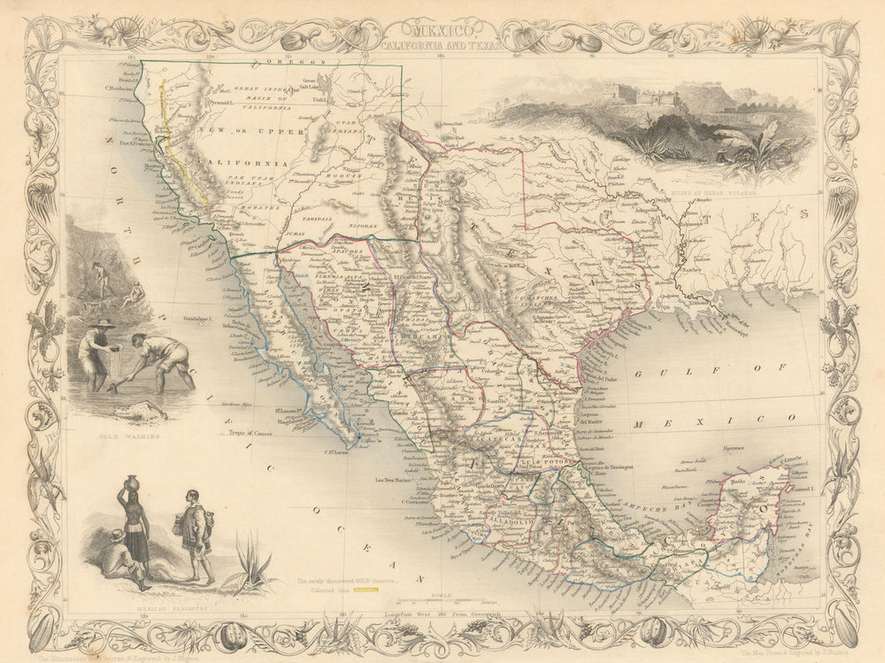 MEXICO CALIFORNIA TEXAS. Gold rush district. TX Republic.TALLIS/RAPKIN 1851 map