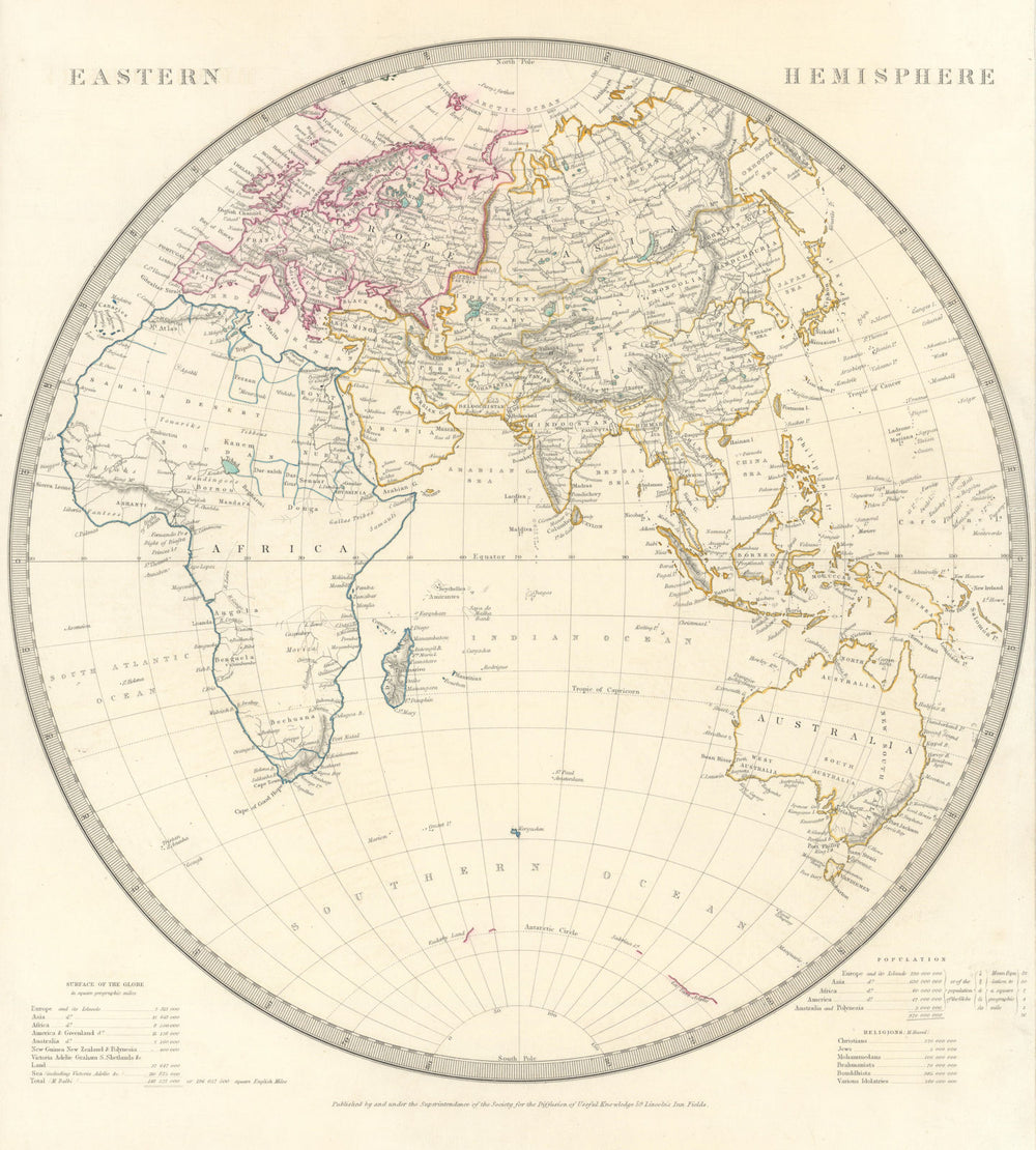 EASTERN HEMISPHERE Europe Africa.Mountains of Kong.Asia Australia.SDUK 1844 map