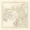 NORTH POLE ARCTIC to 45˚ N Latitude.Alaska as Russian Territory.SDUK 1844 map