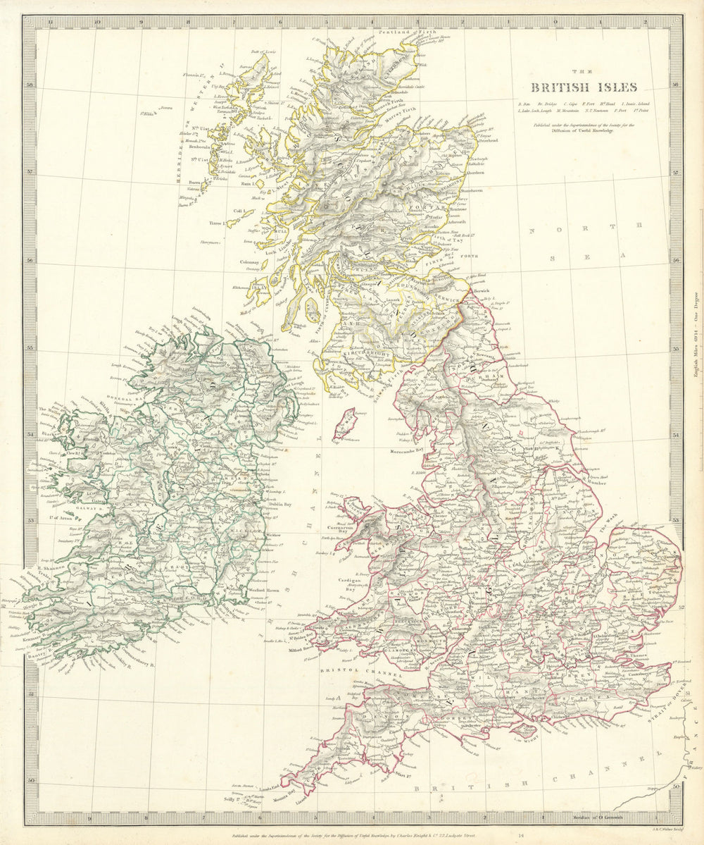 BRITISH ISLES. United Kingdom & Ireland. Counties towns rivers. SDUK 1844 map