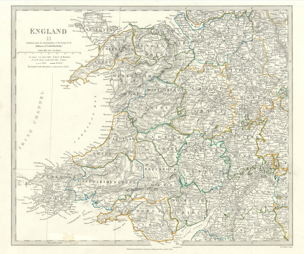 WALES & ENGLAND WEST MIDLANDS. Showing counties. Original colour.SDUK 1844 map
