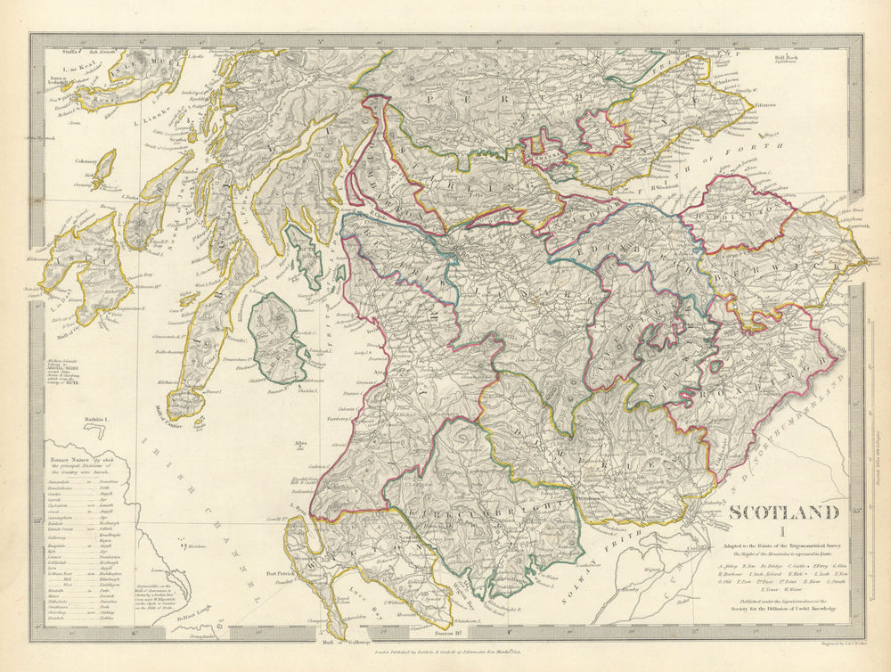 SCOTLAND SOUTH. Shows castles & kirks. Inset former county names.SDUK 1844 map