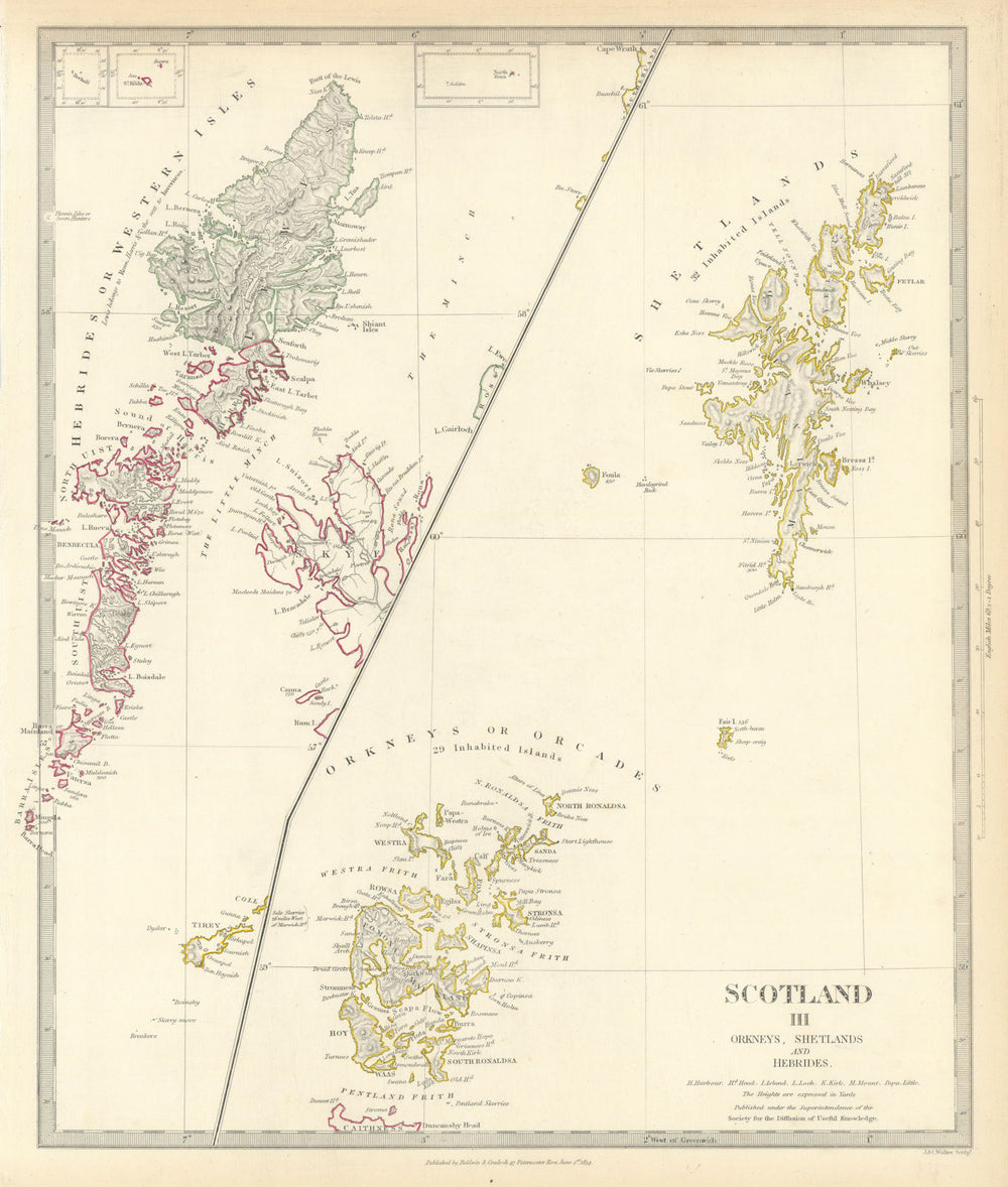 SCOTLAND ISLANDS. Western Isles. Orkneys, Shetlands and Hebrides.SDUK 1844 map