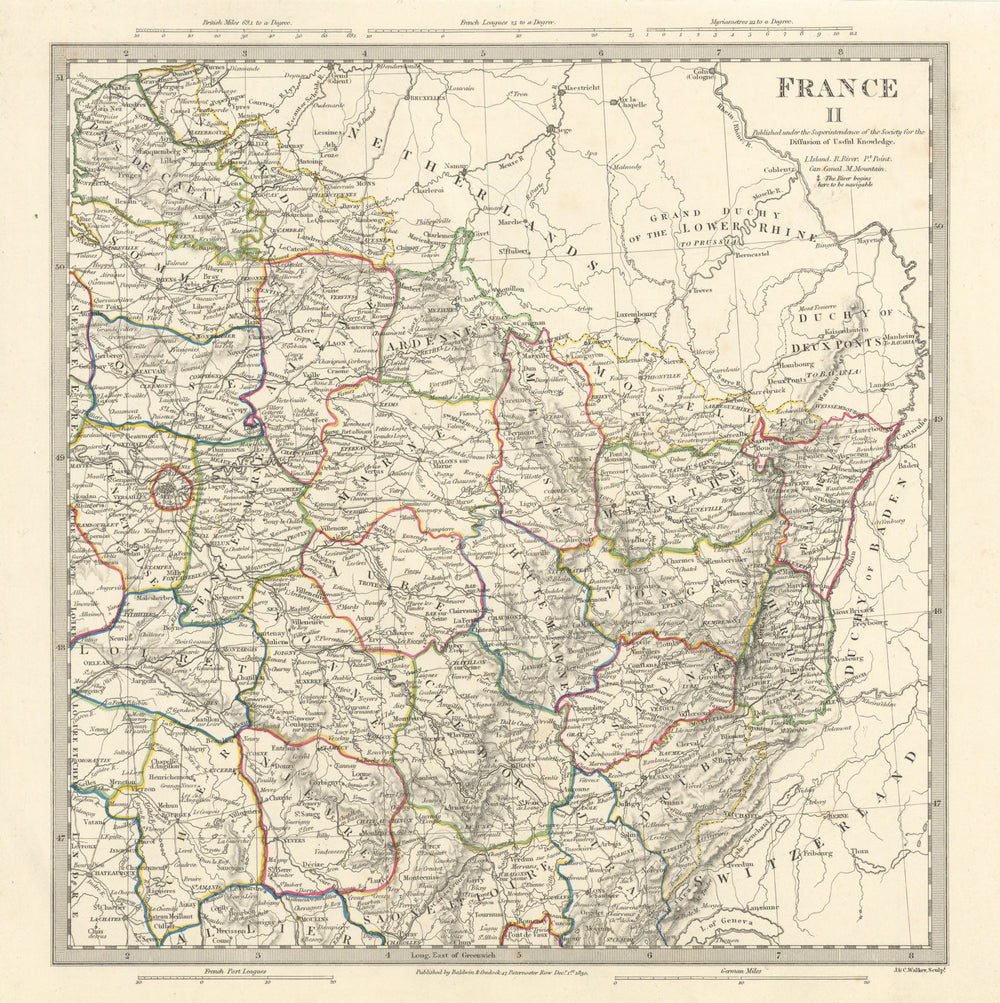 FRANCE N EAST. Champagne Alsace Lorraine Picardie Bourgogne Nord.SDUK 1844 map