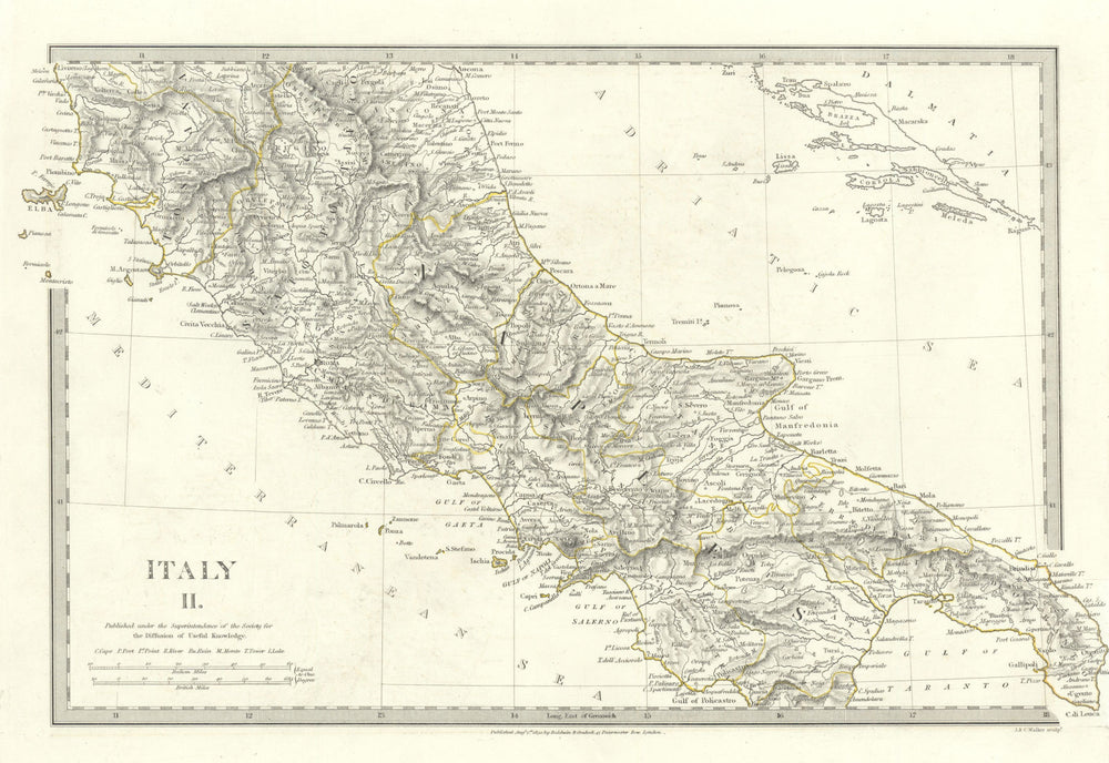 ITALY SOUTH.Naples Stato Pontifico Toscana.Original  hand colour.SDUK 1844 map