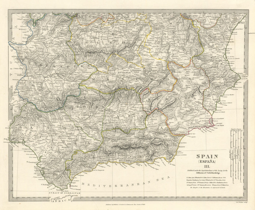 SPAIN SOUTH.Sevilla Granada Cordoba Jaen Murcia Valencia Toledo.SDUK 1844 map