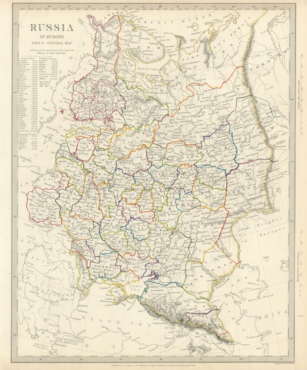 RUSSIA. Eastern Europe. Ukraine Belarus Baltics Finland Georgia. SDUK 1844 map