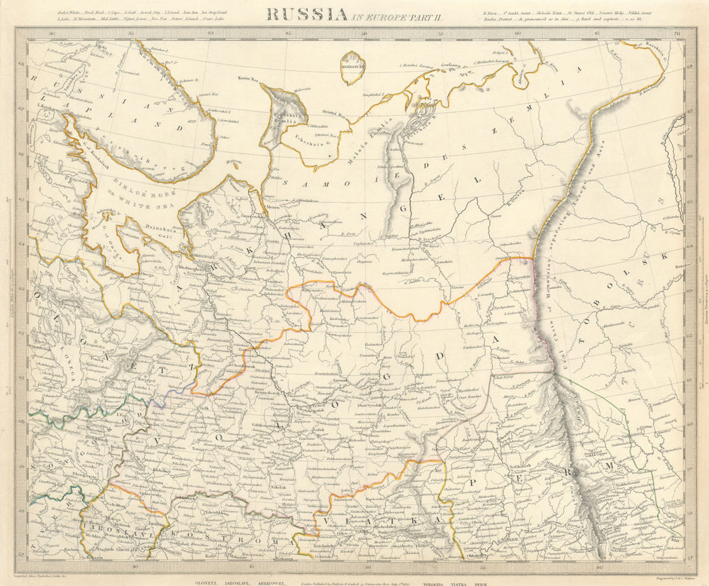 RUSSIA.Arkhangelsk Vologda VIatka Perm Olontez Iaroslavl.SDUK 1844 old map