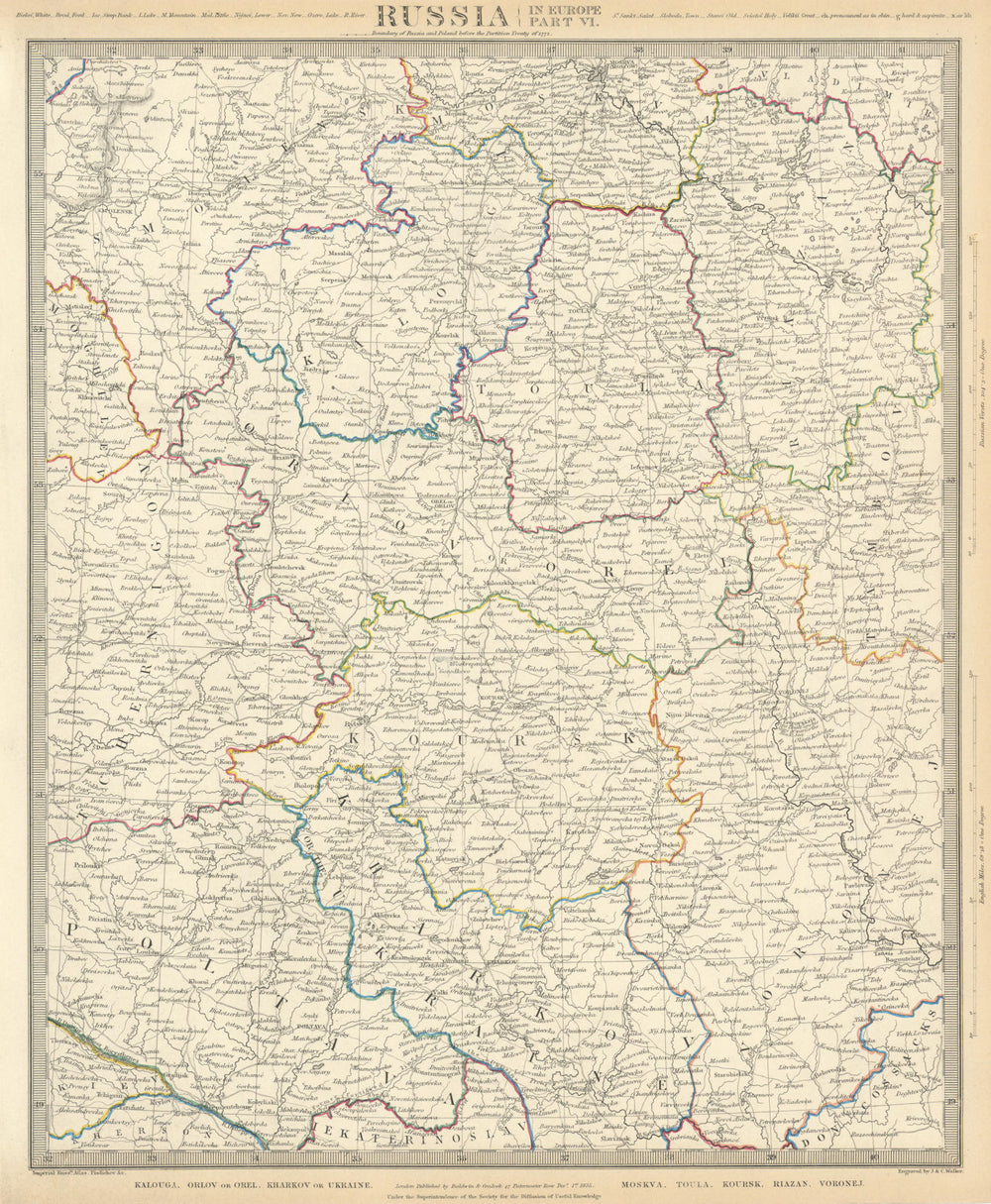 RUSSIA.Kalouga Kharkiv Ukraine Moskva Toula Kursk Riazan Voronej.SDUK 1844 map