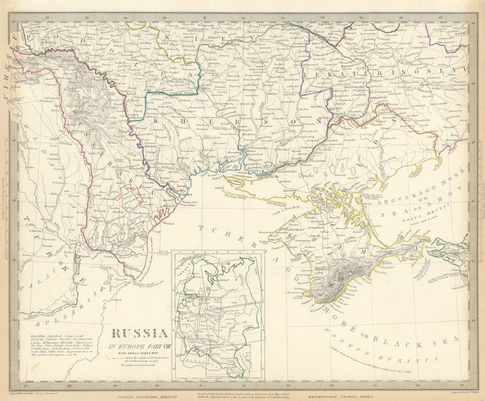 UKRAINE MOLDOVA. Podolia Bessarabia Kherson Taurida Crimea Kiev. SDUK 1844 map