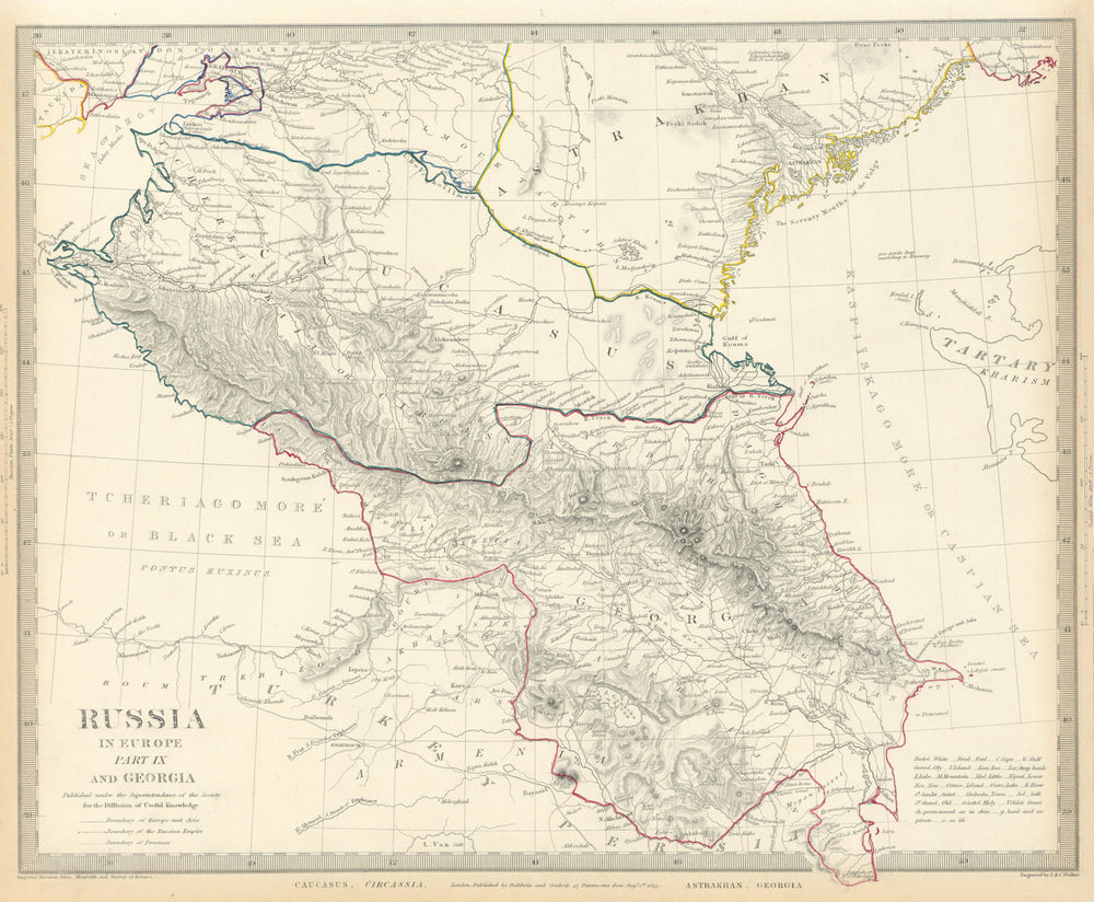 CAUCASUS. Russia Circassia Astrakhan Georgia Azerbaijan. SDUK 1844 old map