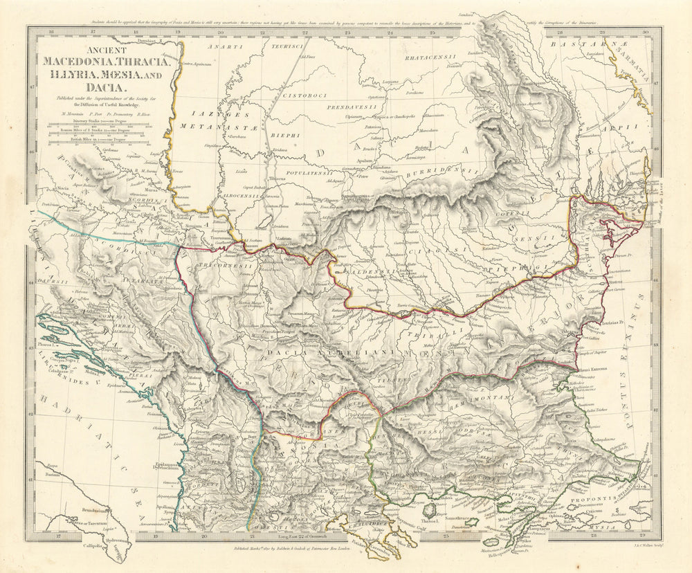 BALKANS ANCIENT. Macedonia, Thracia, Illyria, Moesia and Dacia. SDUK 1844 map