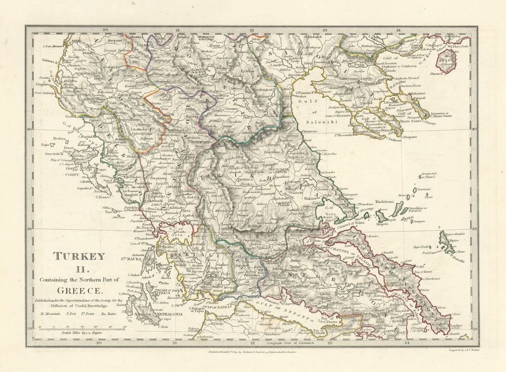 GREECE.Corfu Ionian Euboea Kephalonia Saloniki Lepanto Ioannina.SDUK 1844 map