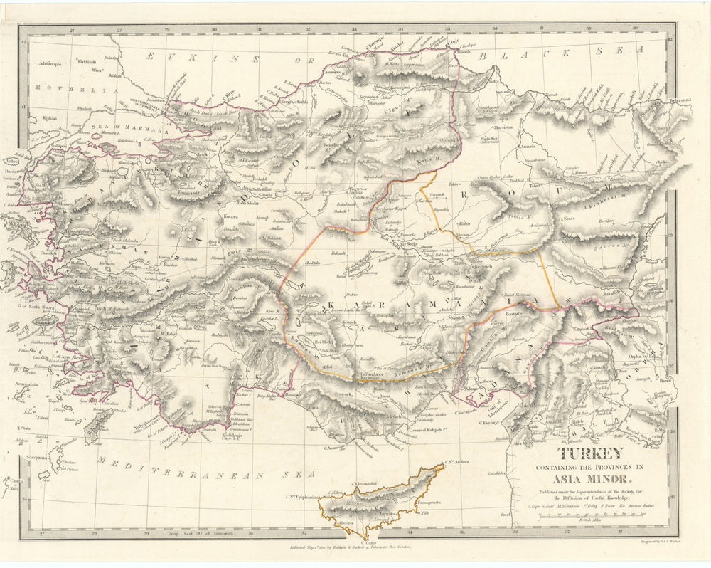 TURKEY. Asia Minor provinces. Karamania Adana Itchi Roum. SDUK 1844 old map