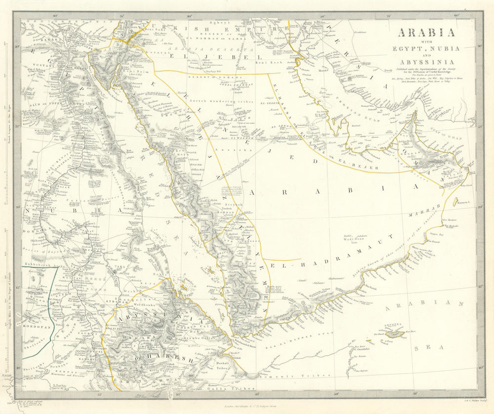 ARABIA.Egypt,Nubia,Abyssinia.Persian Gulf;Red Sea.Eritrea Oman.SDUK 1844 map