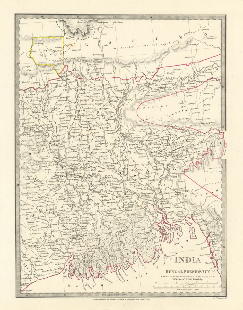BENGAL BANGLADESH. Chittagong (Chotogram) Sikim Sikkim Bhutan. SDUK 1844 map