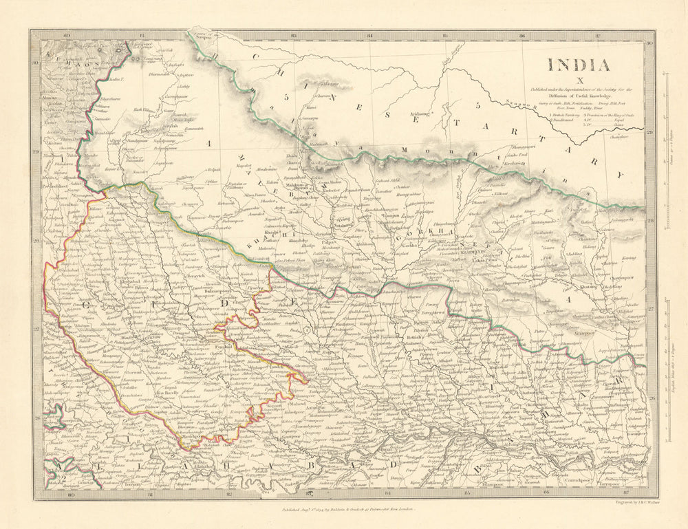 NEPAL AND NORTHERN INDIA. Oude (Awadh) to Allahabad. Gorkha. SDUK 1844 old map