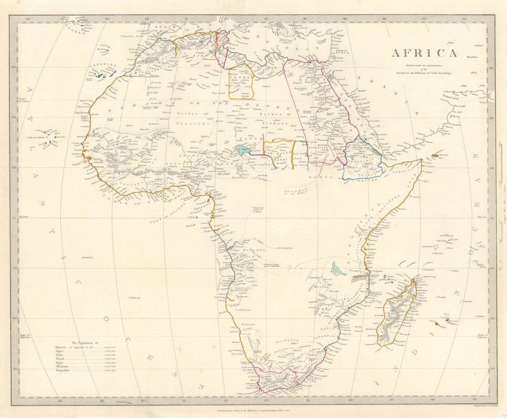 AFRICA map pre-dating much exploration. Mountains of Kong.Population.SDUK 1844