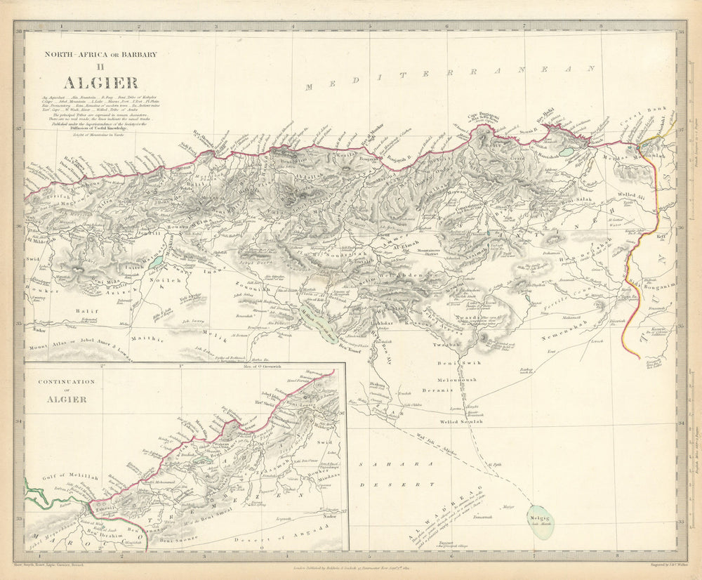 ALGERIA. North Africa or Barbary. Algier Algiers. SDUK 1844 old antique map