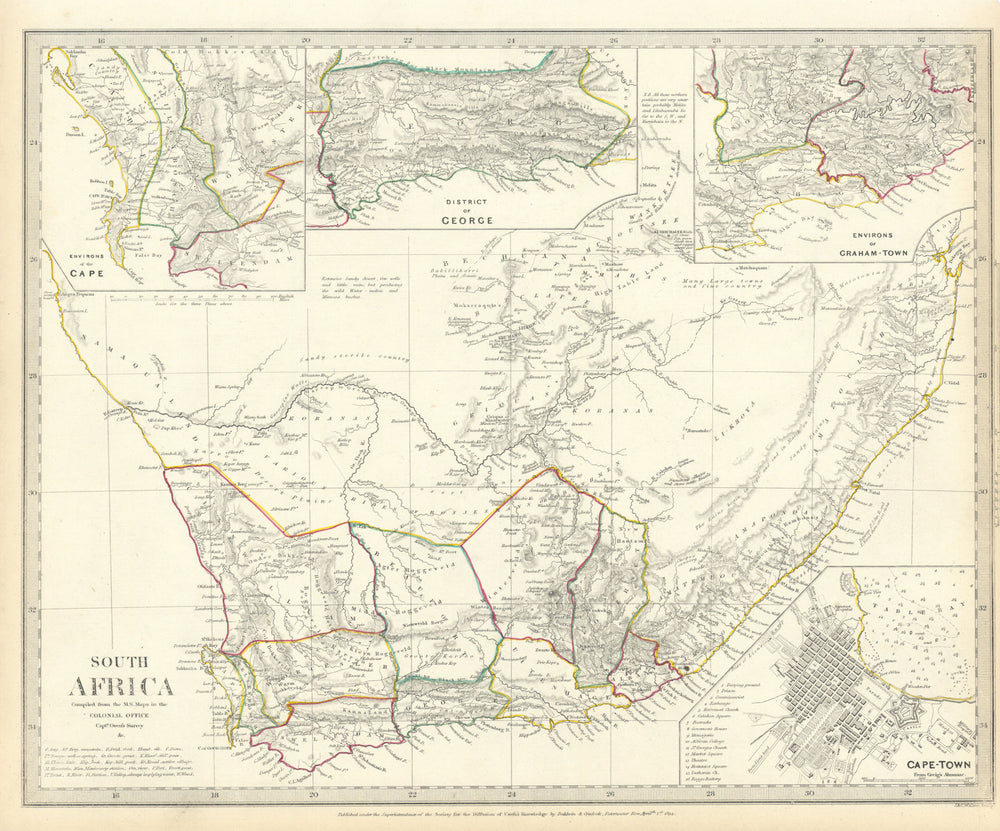 SOUTH AFRICA. Cape Town plan. Graham Town. District of George. SDUK 1844 map