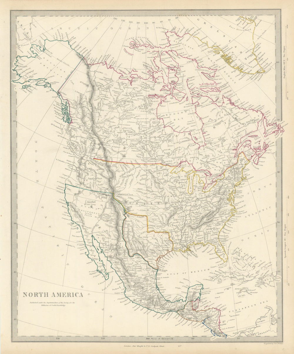 NORTH AMERICA.Texas Republic.Mexican California.Russian America.SDUK 1844 map