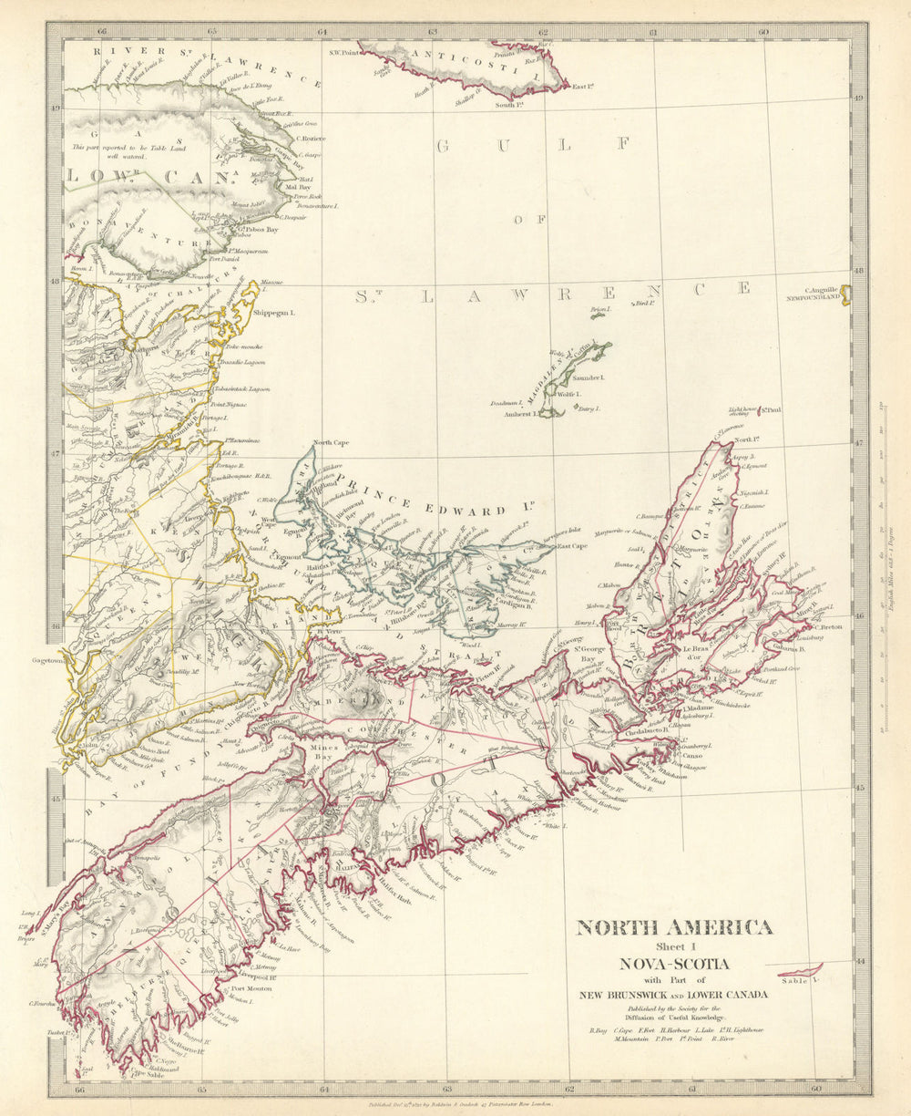 NOVA SCOTIA.& New Brunswick Quebec Prince Edward's Island.Canada.SDUK 1844 map