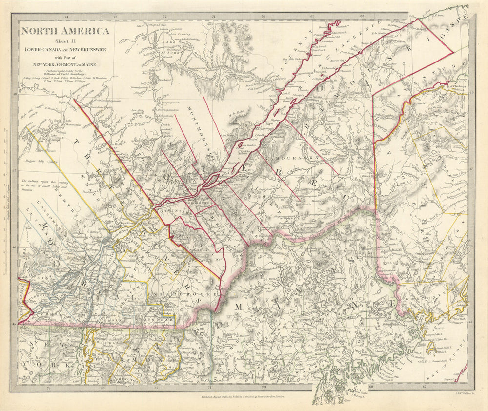 QUEBEC. Québec. Canada.Montreal.Three Rivers.Maine.New Brunswick.SDUK 1844 map